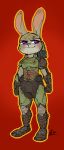  2020 alec8ter anthro armor body_armor cheek_tuft clothed clothing crossover disney doom_(series) facial_tuft female half-closed_eyes head_tuft hi_res humanoid id_software judy_hopps lagomorph leporid mammal narrowed_eyes rabbit scratch simple_background solo standing tuft video_games white_background zootopia 