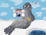  4:3 absurd_res ambiguous_gender black_eyes captioned_seal eggnog english_text grey_body grey_skin hi_res ice mammal marine pinniped seal sign snow text unknown_artist water whiskers 