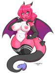  2020 3:4 anthro areola armwear big_breasts black_hair blue_eyes breasts choker clothing dragon female genitals hair hi_res horn jewelry legwear looking_at_viewer luna_lupin multicolored_hair navel necklace nipples non-mammal_breasts open_mouth pink_body pink_hair pussy scales scalie seri signature simple_background solo spade_tail spiked_tail spikes squish stockings thigh_highs thigh_squish two_tone_hair white_background white_body white_scales wide_hips wings 