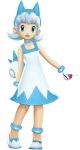  1girl anklet artist_request blue_eyes child cosplay flat_chest full_body highres holding holding_poke_ball jewelry looking_at_viewer official_art pachirisu pachirisu_(cosplay) pachirisu_ears pachirisu_tail poke_ball poke_ball_(generic) pokemon_battle_revolution pokemon_ears pokemon_tail shoes short_hair solo standing tail_(pokemon) transparent_background white_footwear white_hair 