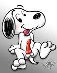  absurd_res balls canid canine canis collar domestic_dog erection genitals hi_res knot lobofeo male mammal paws peanuts_(comic) penis smile snoopy solo 