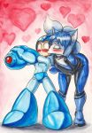  &lt;3 2020 absurd_res accessory anthro blue_hair blush bodysuit boots breasts canid canine capcom clothing crossover duo embarrassed eyes_closed female footwear fox fur hair hair_accessory hi_res kissing krystal machine male male/female mammal mega_man_(character) mega_man_(series) nintendo robot skinsuit souleatersaku90 star_fox tailband tight_clothing video_games 