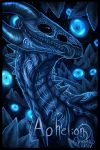  2:3 ambiguous_gender black_and_blue black_border blue_theme border cover digital_media_(artwork) dragon feral hi_res horn monochrome solo soulsplosion teeth 