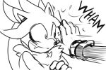  2020 3:2 ambiguous_gender anthro black_text bodily_fluids clothing duo eulipotyphlan flying_sweatdrops fur fur_tuft gloves handwear hedgehog krazyelf mammal monochrome neck_tuft onomatopoeia silver_the_hedgehog simple_background solo_focus sonic_the_hedgehog_(series) sound_effects sweat sweatdrop text tuft white_background white_ears 