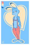  2020 anthro barefoot border breasts chest_tuft clothing color_swatch dipstick_ears disney female judy_hopps lagomorph leporid mammal multicolored_ears overalls rabbit restricted_palette robcivecat smile solo standing tuft white_border zootopia 