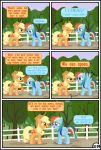  absurd_res applejack_(mlp) blonde_hair clothing comic dialogue duo english_text equid female feral friendship_is_magic group gutovi-kun hair hat headgear headwear hi_res mammal my_little_pony orange_body rainbow_dash_(mlp) text 