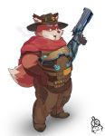  2020 absurd_res anthro blizzard_entertainment bottomwear canid canine clothing fox hat headgear headwear hi_res humanoid_hands kemono male mammal overwatch pants piero03432812 simple_background slightly_chubby smoking solo video_games weapon white_background 