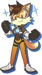  2017 alpha_channel alternate_species anthro artial_marts blizzard_entertainment bottomwear brown_body brown_fur brown_hair canid canine clothing digital_media_(artwork) female fist footwear fox fur furrification gloves hair handwear hi_res mammal orange_bottomwear orange_clothing overwatch shoes simple_background smile solo standing tracer_(overwatch) transparent_background video_games 