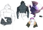  anthro balisong butterfly_knife canid canine canis clothed clothing clothing_grab colored_sketch do-rag goonie-san jacket knife male mammal shaded shirt sketch solo topless topless_male topwear wolf 
