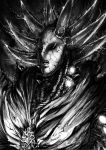  absurdres artist_name commentary english_commentary greyscale highres looking_at_viewer monochrome monster no_humans one-punch_man orochi_(opm) revision solo the_golden_smurf 