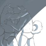  1:1 2015 anthro bulge butt canid canine clothing duo eyes_closed hug humanoid_hands kissing male male/male mammal nissei_(artist) simple_background underwear 