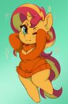  anthro anthrofied breasts chibi cleavage clothed clothing equestria_girls equid geeflakes hi_res horn mammal my_little_pony one_eye_closed solo sunset_shimmer_(eg) sweater topwear unicorn wide_hips wink 