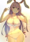  absurdres animal_ears bikini breasts bunny_ears cleavage diving_penguin front-tie_bikini front-tie_top halterneck highres large_breasts lavender_hair long_hair looking_at_viewer navel reisen_udongein_inaba side-tie_bikini sunset swimsuit thighs touhou v white_bikini 