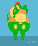  2020 absurd_res alicha_courtney_flores anthro appletun areola belly big_belly big_breasts breasts brown_nipples clothed clothing curvy_figure deep_navel digitigrade dragon elemental_creature fan_character female flora_fauna food food_creature green_body hi_res navel nintendo nipple_slip nipples plant pok&eacute;mon pok&eacute;mon_(species) red_body slightly_chubby tan_body thestrider thick_thighs video_games voluptuous wide_hips 