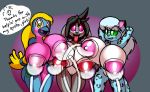  anthro avian big_breasts big_nipples bodily_fluids breast_milking breasts felid female group huge_breasts lactating leopard machine mammal milk milking_machine nipples norithics pantherine 