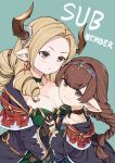  braid braided_ponytail breasts choker cleavage draph drill_hair earrings feff672166 granblue_fantasy haaselia harvin holding_hands hoop_earrings jewelry maria_theresa_(granblue_fantasy) pointy_ears ribbon_choker 