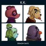  1:1 2020 absurd_res album_cover animal_crossing anthro avian beak bird blue_eyes bow_tie brewster_(animal_crossing) candy canid canine canis clothed clothing columbid cover demon_days domestic_dog english_text eyewear female food glasses gorillaz group hi_res isabelle_(animal_crossing) k.k._slider k.k._slider_album_challenge lollipop looking_back male mammal meme nintendo orange_beak parody pigeon pince-nez raccoon_dog shih_tzu side_view tanuki text tom_nook_(animal_crossing) toy_dog video_games zetrystan 