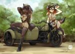  antelope anthro bovid breasts brown_body brown_eyes brown_fur canid canine canis cleavage clothed clothing dragonfu duo female footwear fur gazelle hair high_heels horn mammal motorcycle shoes vehicle wolf world_war_2 wyla_(character) zahra 