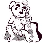  animal_crossing anthro balls belly canid canine canis domestic_dog fur genitals guitar k.k._slider male mammal musical_instrument nintendo nude penis plucked_string_instrument simple_background sitting sketch solo string_instrument topony uncut vein video_games white_background white_body white_fur 