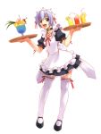  1girl artist_request blue_hair collar cup drinking_glass drinking_straw food fruit holding holding_tray izumi_ako mahou_sensei_negima! maid maid_headdress padlocked_collar red_eyes shoes simple_background smile solo source_request thighhighs tray white_background white_legwear 
