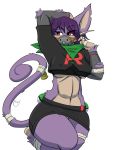  alpha_channel anthro barely_visible_genitalia barely_visible_pussy bottomwear breasts clothing female fur genitals hair hi_res mask midriff nintendo nipple_outline pok&eacute;mon pok&eacute;mon_(species) purple_body purple_fur purple_hair pussy rattata red_eyes simple_background skirt solo team_rocket transparent_background under_boob upskirt video_games yawg 
