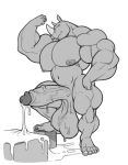  analon_(artist) anthro balls barefoot biceps big_balls big_biceps big_muscles big_penis bodily_fluids cum erection excessive_cum genital_fluids genitals hi_res huge_balls huge_muscles huge_penis humanoid_genitalia humanoid_penis hyper hyper_balls hyper_genitalia hyper_muscles hyper_penis looking_at_viewer male mammal monochrome muscular muscular_male nipples nude penis rhinocerotoid saggy_balls simple_background smile solo uncut vein veiny_penis white_background 