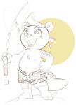  animal_crossing anthro beaver bottomwear buckteeth c.j._(animal_crossing) celestial chibi clothed clothing fishing_rod freckles hi_res male mammal nintendo nipples rodent shorts solo sparkles tattoo teeth topless video_games 