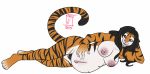  2013 anthro black_hair blue_eyes breasts felid female fiona_(wolfpack67) fur hair lying mammal mei5683 navel nipples on_side orange_body orange_fur pantherine pregnant pubes simple_background solo striped_body striped_fur stripes tiger white_background wolfpack67 