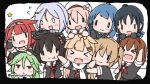  &gt;_&lt; 6+girls ahoge bangs blonde_hair blue_hair blush border braid brown_hair chibi gloves green_hair hair_between_eyes hair_flaps hair_ornament hair_ribbon hairband harusame_(kantai_collection) hat kantai_collection kawakaze_(kantai_collection) light_brown_hair long_hair mole mole_under_eye multiple_girls murasame_(kantai_collection) open_mouth pink_hair poipoi_purin red_hair red_neckwear remodel_(kantai_collection) ribbon sailor_collar samidare_(kantai_collection) scarf school_uniform serafuku shigure_(kantai_collection) shiratsuyu_(kantai_collection) short_hair silver_hair single_braid suzukaze_(kantai_collection) twintails umikaze_(kantai_collection) white_headwear white_scarf yamakaze_(kantai_collection) yuudachi_(kantai_collection) 