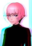  1girl absurdres bangs blunt_bangs character_request ghost_in_the_shell ghost_in_the_shell:_sac_2045 glasses highres ilya_kuvshinov lips looking_at_viewer pink_hair purple_eyes semi-rimless_eyewear short_hair solo upper_body 