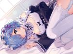  blue_hair blush maid racchi. re:zero_kara_hajimeru_isekai_seikatsu rem_(re:zero) short_hair stockings 