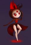  closed_mouth commentary creature english_commentary frown full_body gen_5_pokemon meloetta meloetta_(other) no_humans pokemon pokemon_(creature) purple_background red_eyes simple_background solo standing standing_on_one_leg the_boogie 