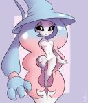  2019 black_sclera blue_clothing blush breasts clothing female genitals hair hatterene humanoid inviting levitation long_hair nintendo not_furry pok&eacute;mon pok&eacute;mon_(species) pseudo_clothing pussy pyriax small_breasts solo video_games white_body 