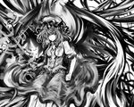  acryl bad_id bad_pixiv_id buttons dress greyscale hat looking_at_viewer mob_cap monochrome puffy_short_sleeves puffy_sleeves remilia_scarlet short_hair short_sleeves solo touhou vampire wings 