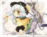  bad_id bad_pixiv_id bloomers flying green_eyes halftone halftone_background hat komeiji_koishi outstretched_arms senkyoushi_gondolf short_hair silver_hair solo spread_arms thighhighs touhou underwear wallpaper watermark white_legwear younger zoom_layer 