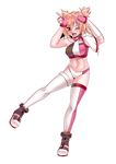  abs blonde_hair elbow_gloves fingerless_gloves gloves inokuchi_hitomi kupala legs navel one_eye_closed pixiv_wrestling_association red_eyes solo thighhighs 