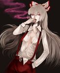  cigarette clona dark fujiwara_no_mokou hand_in_pocket smoke solo touhou unbuttoned 