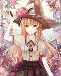  alternate_costume anko_kinako bad_id bad_pixiv_id blonde_hair braid bug butterfly flower hand_on_headwear hat insect jewelry kirisame_marisa long_hair looking_at_viewer rose side_braid solo touhou witch_hat yellow_eyes 