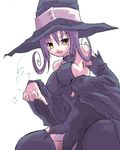  blair breasts hat large_breasts lowres pointing purple_hair soul_eater thigh-highs thighhighs witch witch_hat yellow_eyes 