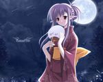  alternate_costume alternate_hairstyle fan full_moon hair_up japanese_clothes kimono moon moonlight nerine night night_sky paper_fan pointy_ears purple_hair red_eyes river shuffle! sky solo suzuhira_hiro tree uchiwa wallpaper 