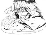  close-up evil_grin evil_smile face fire fujiwara_no_mokou greyscale grin monochrome smile smirk solo touhou zimu 