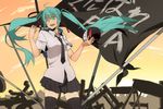  aqua_eyes aqua_hair catgirl0926 flag hatsune_miku kutabare_pta_(vocaloid) long_hair mask necktie school_uniform smile solo thighhighs twintails very_long_hair vocaloid zettai_ryouiki 