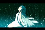  closed_eyes dress green_hair highres kiyomin kneeling long_hair saya saya_no_uta solo sundress wings 