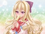  1girl blonde_hair game_cg idea_factory kuraki kuraki_fumie long_hair osouji_sentai_clean_keeper purple_eyes solo violet_eyes 