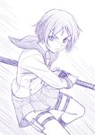  ga-rei ga-rei_zero misnon_the_great monochrome purple short_hair simple_background solo sword tsuchimiya_kagura weapon white_background 