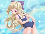  1girl blonde_hair game_cg idea_factory kuraki kuraki_fumie long_hair osouji_sentai_clean_keeper purple_eyes school_swimsuit sequential sequential_set solo swimsuit violet_eyes 