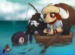  boat cephalopod chisai clothed clothing coleoid decapodiform detailed_background digital_media_(artwork) duo feathers fishing fishing_rod linoone marine mollusk nintendo o-ishi outside pok&eacute;mon pok&eacute;mon_(species) sea sitting smeargle smile tentacles tracy_(linker) vehicle video_games water watercraft 