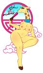  anthro big_breasts breasts female flower folding_fan giraffe giraffid hi_res hidden-cat kung_fu_cat looking_at_viewer mammal mascara_(character) nude plant solo wide_hips 