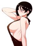  1girl bare_shoulders black_eyes black_hair blush breasts earrings highres jewelry original sideboob simple_background sleeveless solo tesu white_background 