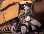  2020 anthro black-husky black_nose camel_toe clothed clothing detailed_background digital_media_(artwork) felid female fur grey_body grey_fur hi_res holding_gun holding_object holding_weapon machairodontine mammal solo tank vehicle weapon 